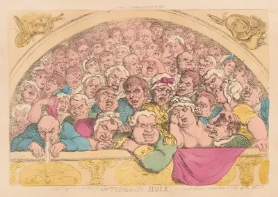 Pidgeon Hole. A convent garden contrivance to coop up the gods, Thomas Rowlandson