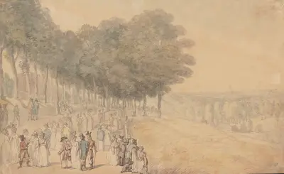Promenade at Richmond; Overlooking the river, Thomas Rowlandson