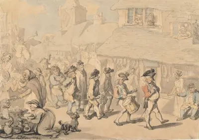 Recruiting soldiers at Brentford von Thomas Rowlandson