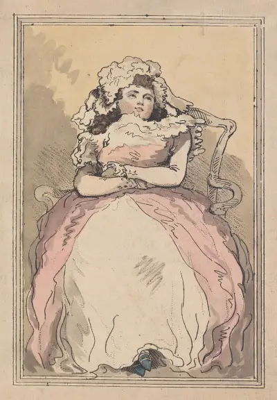 Seated woman wearing pink dress, Thomas Rowlandson