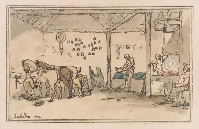 Skoende, bysmedjan av Thomas Rowlandson