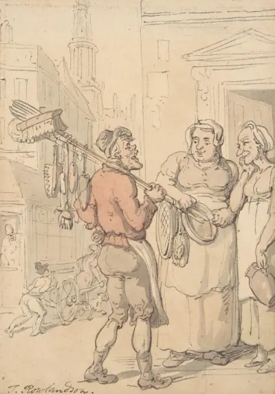 Gatuscen; Borstförsäljaren av Thomas Rowlandson