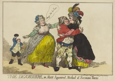 The Devonshire, or most approved method of securing votes, Thomas Rowlandson