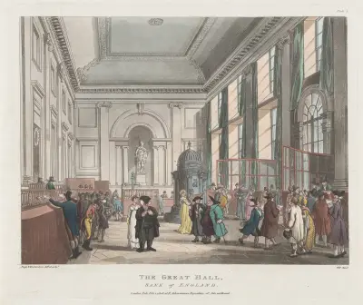 Stora salen, Bank of England av Thomas Rowlandson