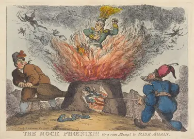 Den falska fenixen!!! Eller ett fåfängt försök att resa sig igen av Thomas Rowlandson