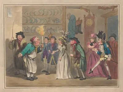 Passagerarna från vagnen anländer till värdshuset av Thomas Rowlandson