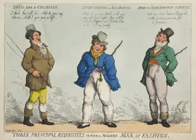 Three principal requisites to form a modern man of fashion, Thomas Rowlandson