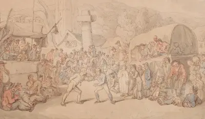 Wettkampfspiel auf einem Dorfplatz, Thomas Rowlandson