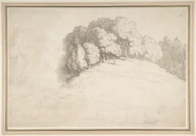 Wooded hillside with deer, Thomas Rowlandson