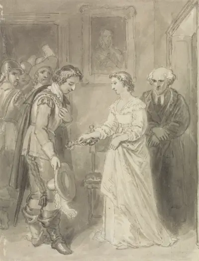 A Girl Giving a Key to a Cavalier av Thomas Stothard