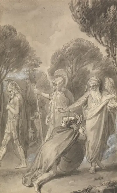 Eine von sechs Illustrationen zu Fénelons „Die Abenteuer des Telemach, Sohn des Odysseus“, 1784 – Nr. 1 von Thomas Stothard