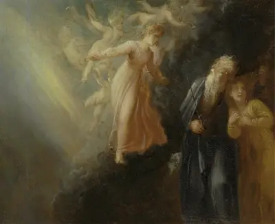Prospero, Miranda and Ariel, from ‘The Tempest,’ Act I, scene ii av Thomas Stothard
