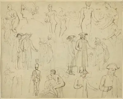 Roger de Coverley and the Gypsies (verso) av Thomas Stothard