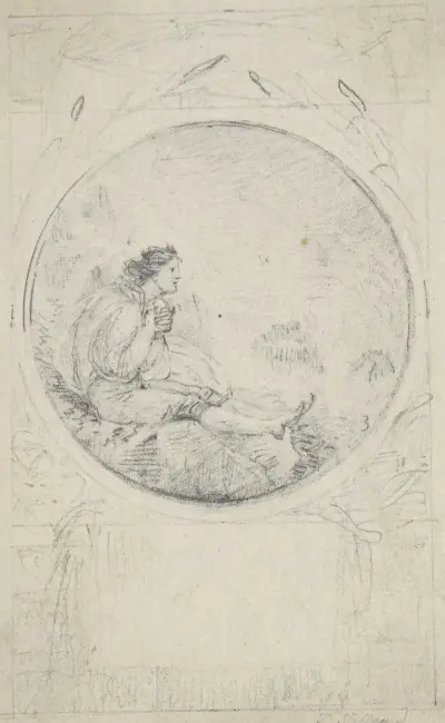 Sittande man i cirkelrund medaljong (förlaga till bokillustration) av Thomas Stothard