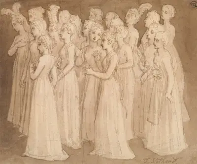Twenty Young Girls in a Group Walking to the Left av Thomas Stothard