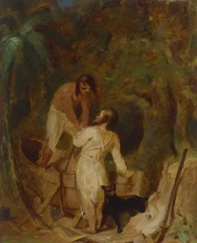 Båtbygge av Robinson Crusoe och Fredag av Thomas Sully