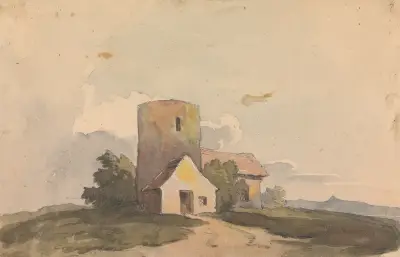 Landskap med byggnad av Thomas Sully