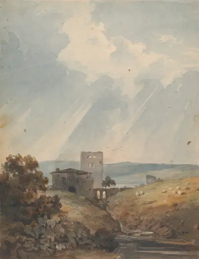 Landscape with Castle, Hills and Mountains av Thomas Sully