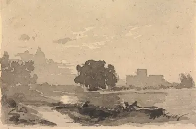Landskap med slott i bakgrunden av Thomas Sully