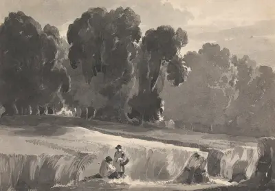 Landskap med figurer på fält av Thomas Sully