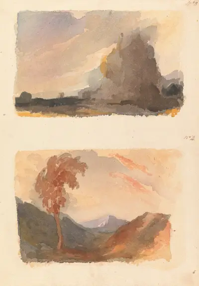 Landscape with Large Cliff in Foreground – Cuyp’s Principle (no. 3); Landscape with Tree in Foreground, Mountains in Distance – Both’s Principle av Thomas Sully