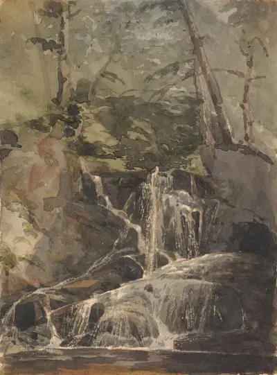 Liten vattenfall i skog av Thomas Sully