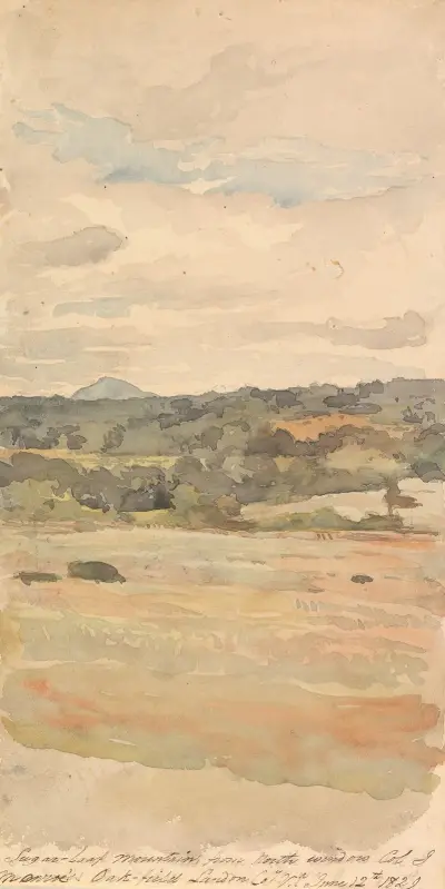 Sockertoppsberget, från norra fönstret, överste J. Monroes. Oak-Field, Landon Co., Va. 12 juni 1829 av Thomas Sully