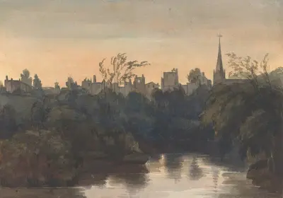 Town Scene on River av Thomas Sully