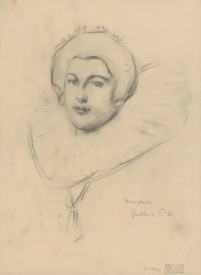 A study of a woman’s head according to a miniature in the PITTI gallery av Milan Thomka Mitrovský