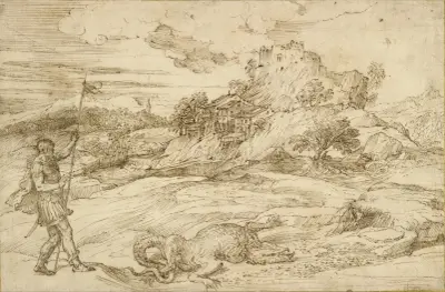 Landscape with St. Theodore Overcoming the Dragon av Titian