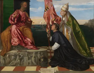 Pope Alexander VI Presenting Bishop Jacopo Pesaro to Saint Peter av Titian