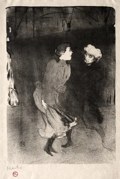 Emilienne d’Alecon and Mariquita of the Follies-Bergère av Henri de Toulouse-Lautrec