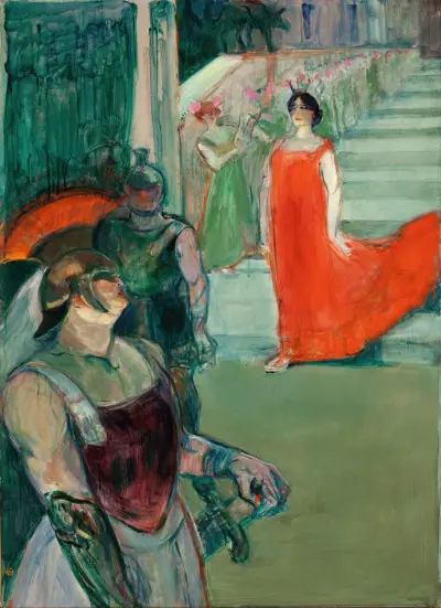 The Opera ‘Messalina’ at Bordeaux (Messaline descend l’escalier bordé de figurants) av Henri de Toulouse-Lautrec
