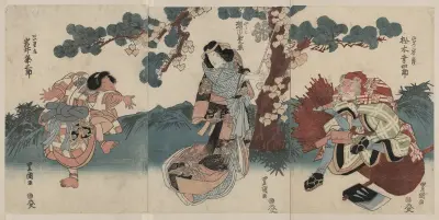Matsumoto kōshirō, segawa kikunojō, iwai kumesaburō av Toyokuni Utagawa