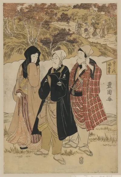 San yakusha kaian-ji no momijigari av Toyokuni Utagawa