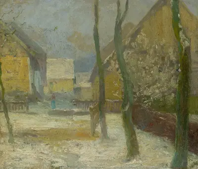 Artist’s Courtyard in Slanec in Winter av Ľudovít Čordák