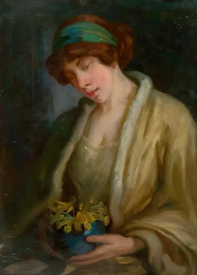 Woman with Flowers av Ľudovít Pitthordt
