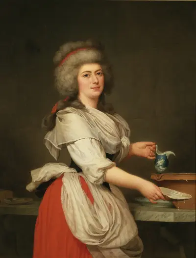Madame A. Aughié, Freundin der Königin Marie Antoinette, als Sennerin in der königlichen Molkerei in Trianon von Adolf Ulrik Wertmüller