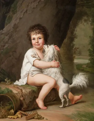 Porträt des jungen Henri Bertholet-Campan (1784–1821) mit dem Hund Aline von Adolf Ulrik Wertmüller
