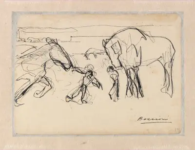 Horses and Figures in a Landscape av Umberto Boccioni