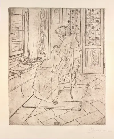 The Artist’s Mother Crocheting av Umberto Boccioni
