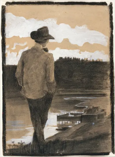 Young Man on a Riverbank av Umberto Boccioni