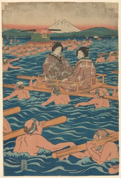 Furt durch einen breiten Fluss – Nr. 2 von Utagawa Hiroshige