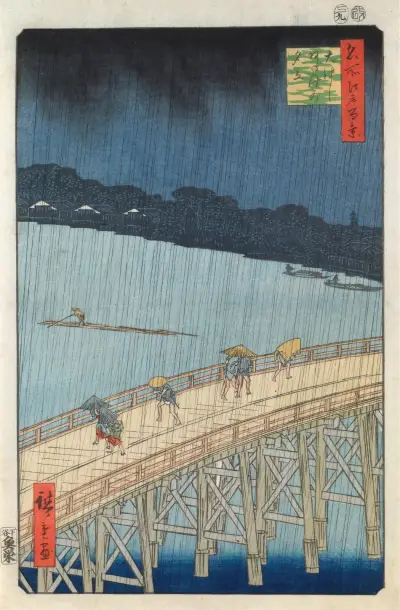Sudden Shower Over Ohashi Bridge and Atake av Utagawa Hiroshige