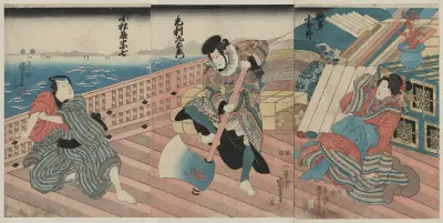 Hakata kojorō kezori kuemon komatsuya sōshichi av Utagawa Kuniyoshi