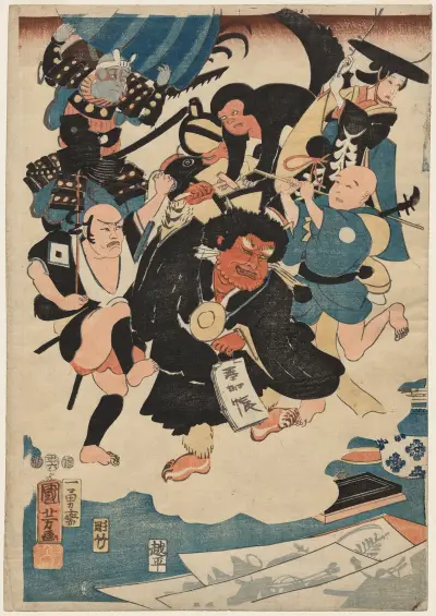The Strange Occurrence of Ukiyo Matahei and his Famous Paintings, 1853 – nr 1 av Utagawa Kuniyoshi