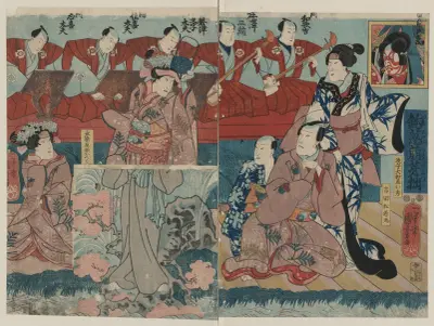 Tsurishinobu mebae no futsuzuka av Utagawa Kuniyoshi