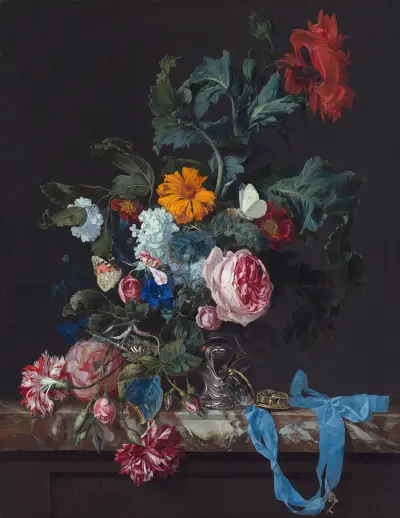 Flower Still Life with a Timepiece av Willem van Aelst