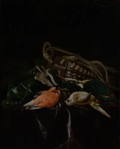 Still Life with Dead Birds and Game Bag av Willem van Aelst