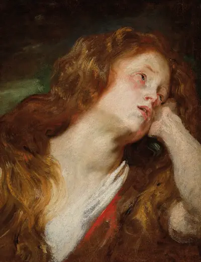A young woman resting her head, probably the Penitent Magdalene av Anthony van Dyck